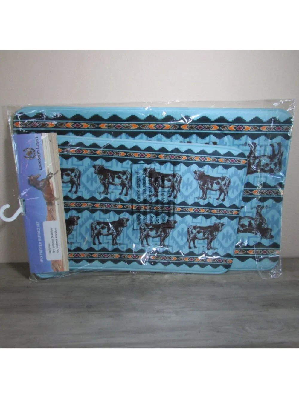 2 Pc Cow Western Print Bath Rug Set